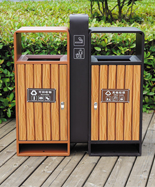 雙桶分類鋼木垃圾桶